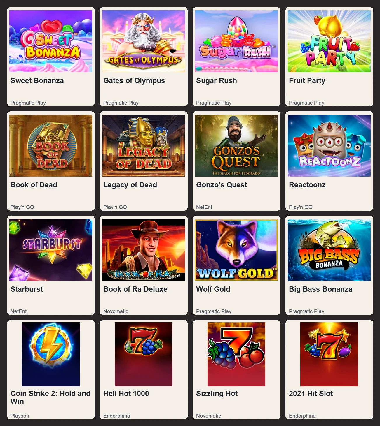 Copertine di 16 slot Fonbet